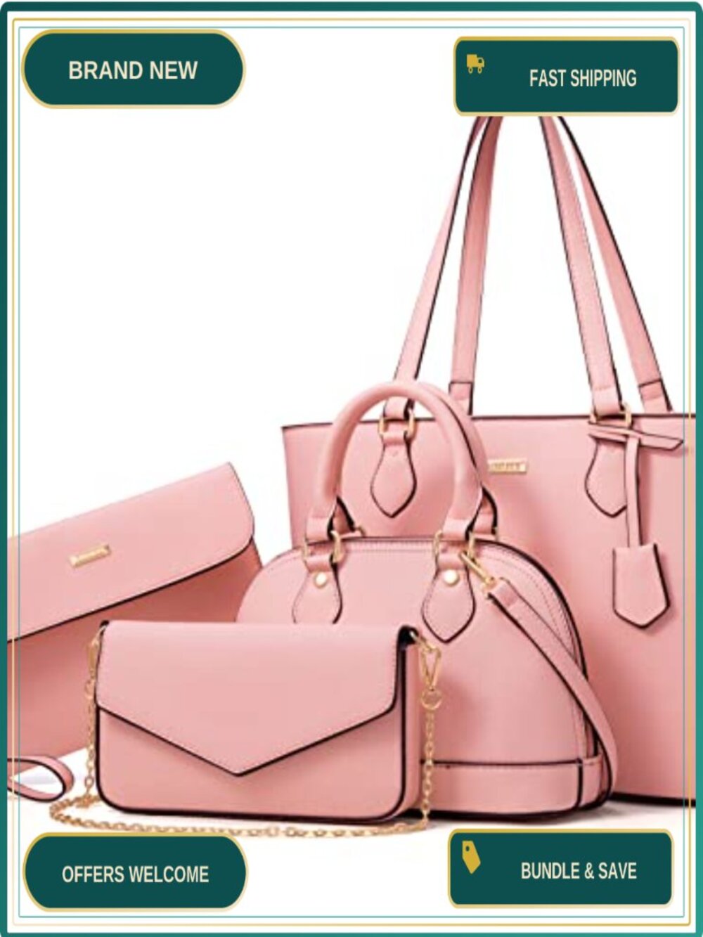 4-Piece Women's Tote Crossbody Wallet Set Synthetic Leather Work Bag